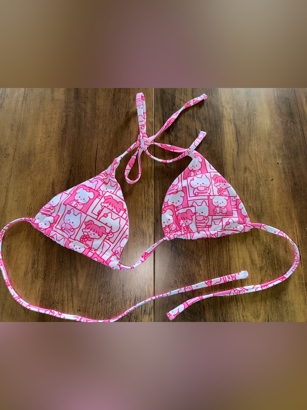 Kawaii Cartoon Graphic Romwe Bikini Top - S